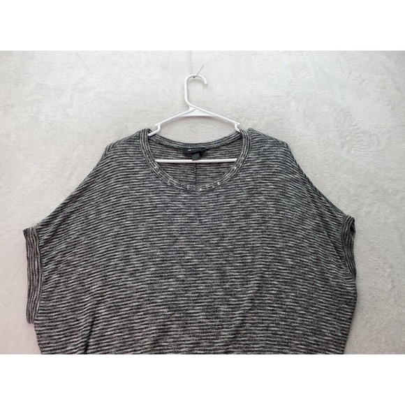 AB Studio Blouse Top Womens Size Medium Gray Striped Knit Rhinestone Round Neck - Picture 3 of 6